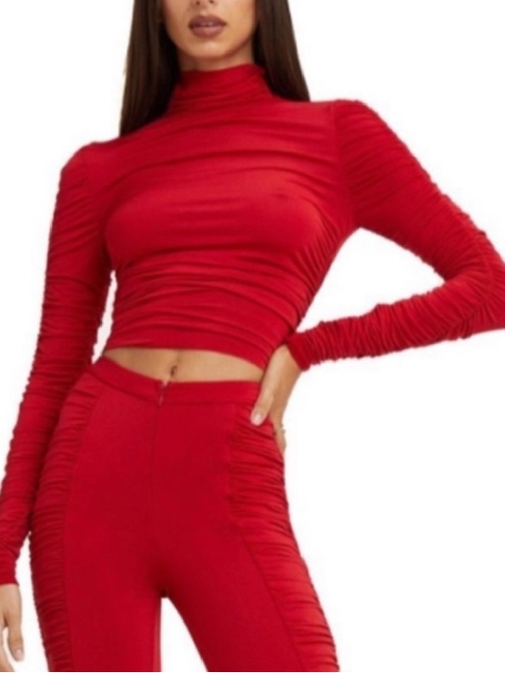 NEW I.AM.GIA red xena ruched crop long sleeve top XS
